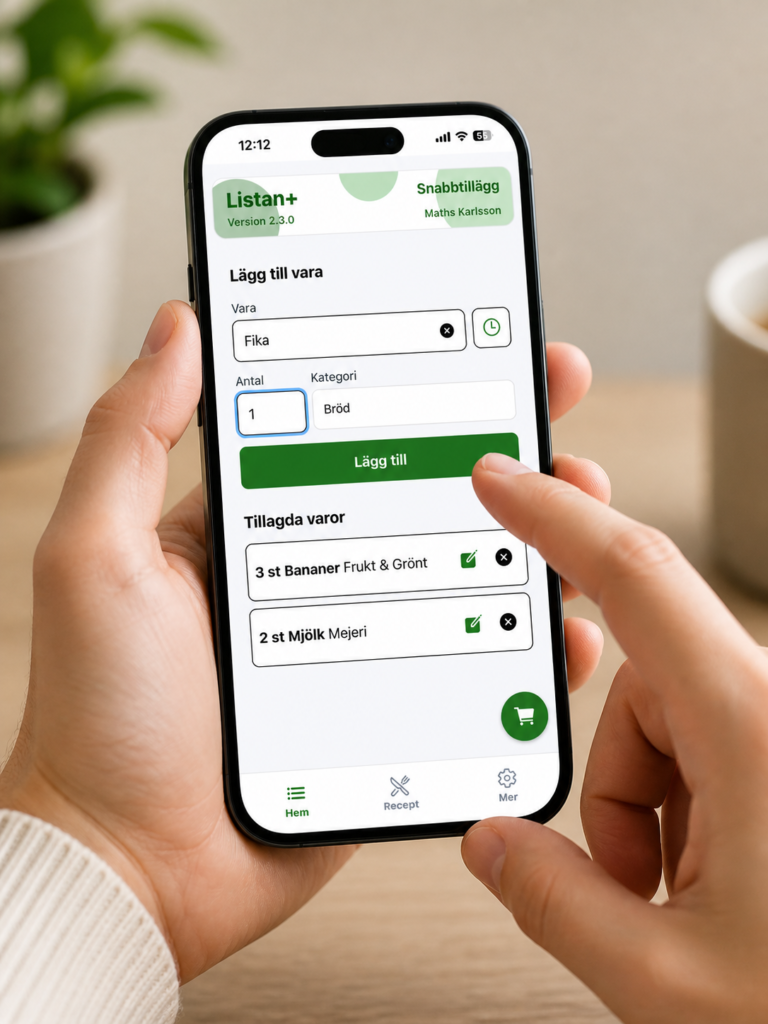 Mobil vy med en enkel listlayout på en ren och minimalistisk skärm.